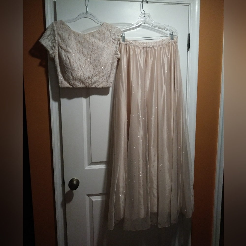 Formal Two Piece Dress Cream Lace Top and Skirt Set